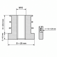 Insert fileté pour tubes ronds en PA 25 mm M10 Noir