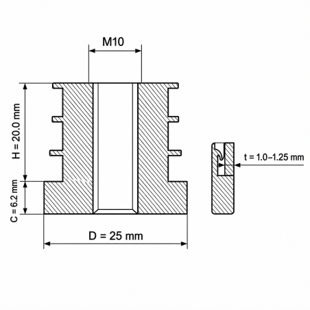 Insert fileté pour tubes ronds en PA 25 mm M10 insert taraudé pour tube rond 25 EMFA GmbH