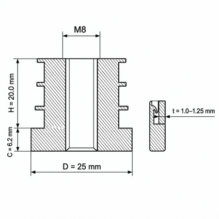 Insert fileté pour tubes ronds en PA 25 mm M8 Noir Insert fileté pour tubes ronds en PA 25 mm M8 insert taraudé pour tube rond 25 EMFA GmbH