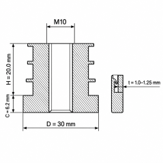 Insert fileté pour tubes ronds en PA 30 mm M10 Noir