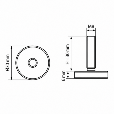 Pied réglable Ø30 M8x30 Noir Pied réglable Ø30 M8x30 vérin réglable Ø M8x30 EMFA GmbH
