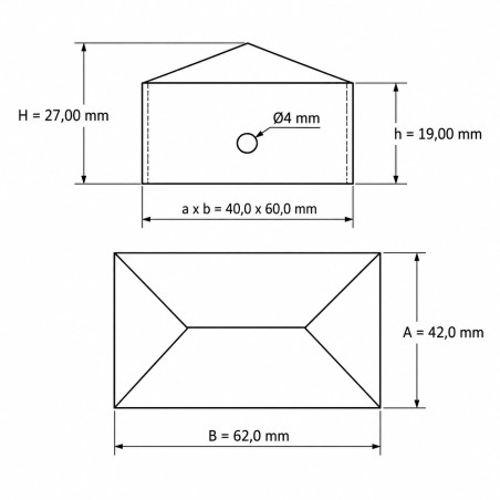Embout extérieur rectangulaire en acier brut 40x60 mm chapeau EMFA GmbH