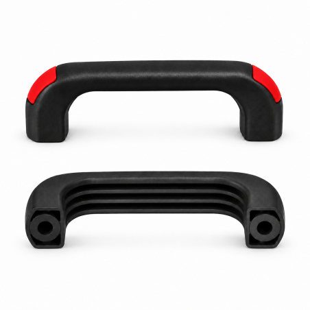 Poignée étrier avec trous traversants et capuchons affleurants 120 mm - d 6,5 mm - poignée noire - capuchons Rouge EMFA GmbH