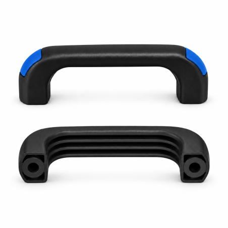 Poignée étrier avec trous traversants et capuchons affleurants 120 mm - d 8,5 mm - poignée noire - capuchons Bleu EMFA GmbH