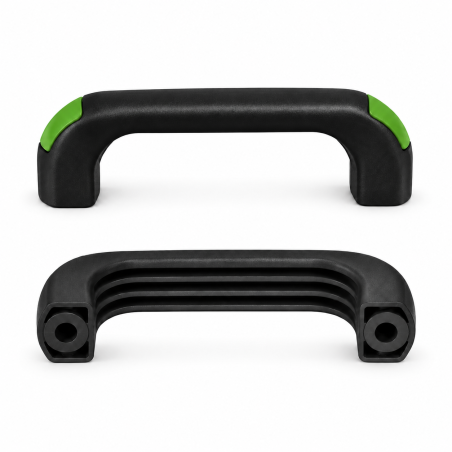 Poignée étrier avec trous traversants et capuchons affleurants 120 mm - d 8,5 mm - poignée noire - capuchons Vert clair EMFA Gmb