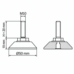 Pied de mise à niveau articulé chromé Ø50 M10x20 Effet chrome