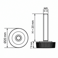 Pied réglable moleté Ø20 M5x20 - FI20 Noir