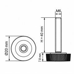 Pied réglable moleté Ø20 M6x40 - FI20 Noir