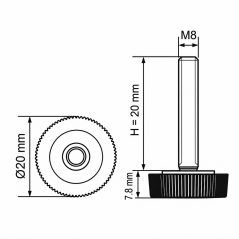 Pied réglable moleté Ø20 M8x20 - FI20 Noir
