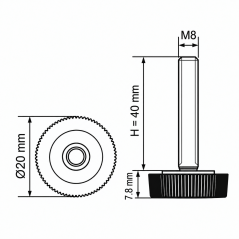 Pied réglable moleté Ø20 M8x40 - FI20 Noir