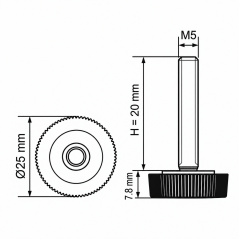 Pied réglable moleté Ø25 M5x20 - FI25 Noir