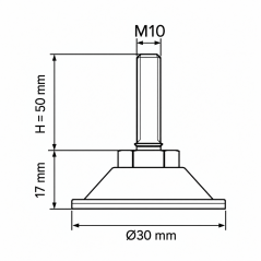 Pied réglable articulé métallique M10x50 - FI30 Argent