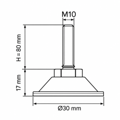 Pied réglable articulé métallique M10x80 - FI30 Argent