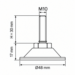 Pied réglable articulé métallique M10x30 - FI48 Argent