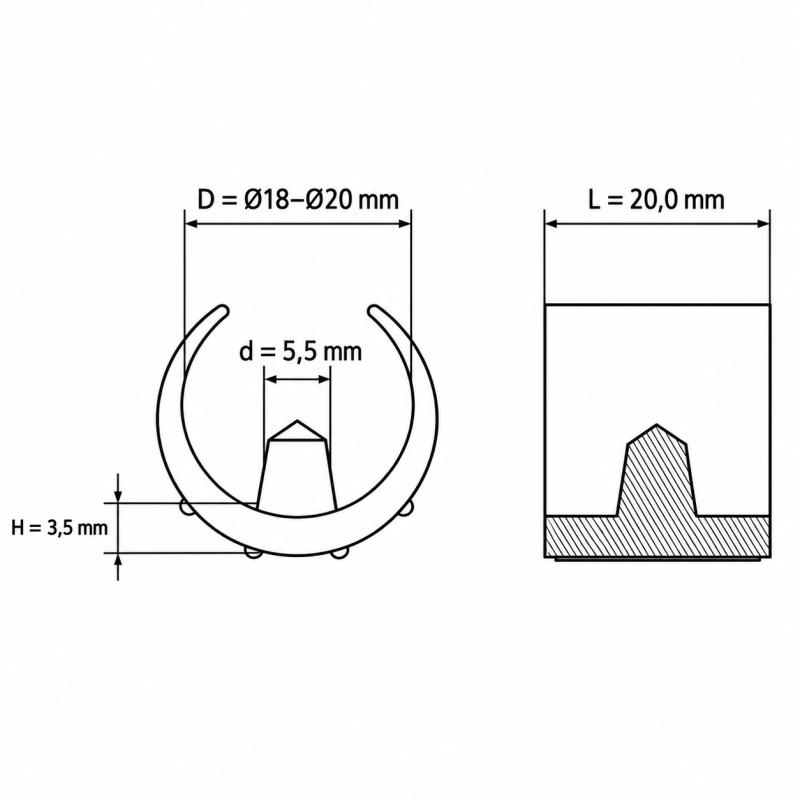 Douille de réduction fendue pour tube rond 18-20 mm Blanc