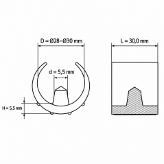 Douille de réduction fendue pour tube rond 28-30 mm Noir
