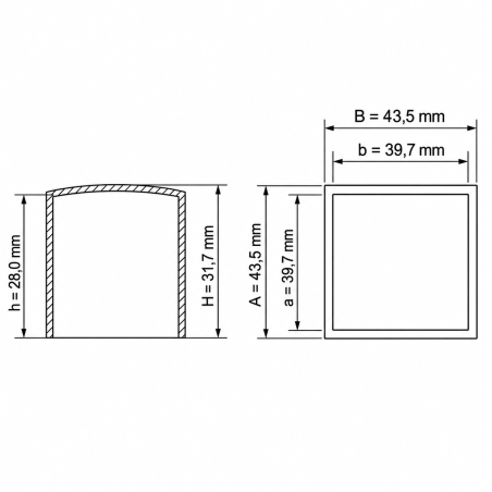 Embout extérieur carré plat 39,7x39,7 mm capuchon EMFA GmbH