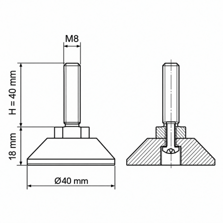 Pied réglable articulé vissé M8x40 - FI40 vérin EMFA GmbH