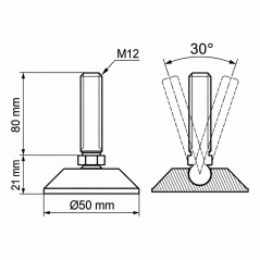 Pied de mise à niveau articulé Ø50 M12x80 - FI50 Noir