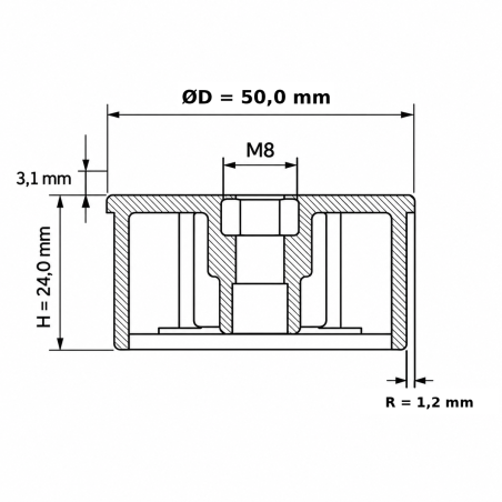 Bouchon à frapper avec écrou pour tube rond 50 mm M8 insert taraudé EMFA GmbH